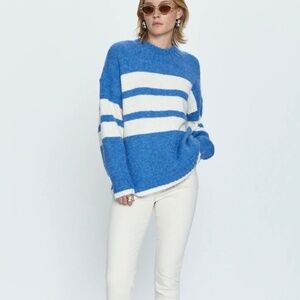 NWT Cozy PISTOLA Carlen Mock Neck Sweater - Campanula White Stripe - Size Small